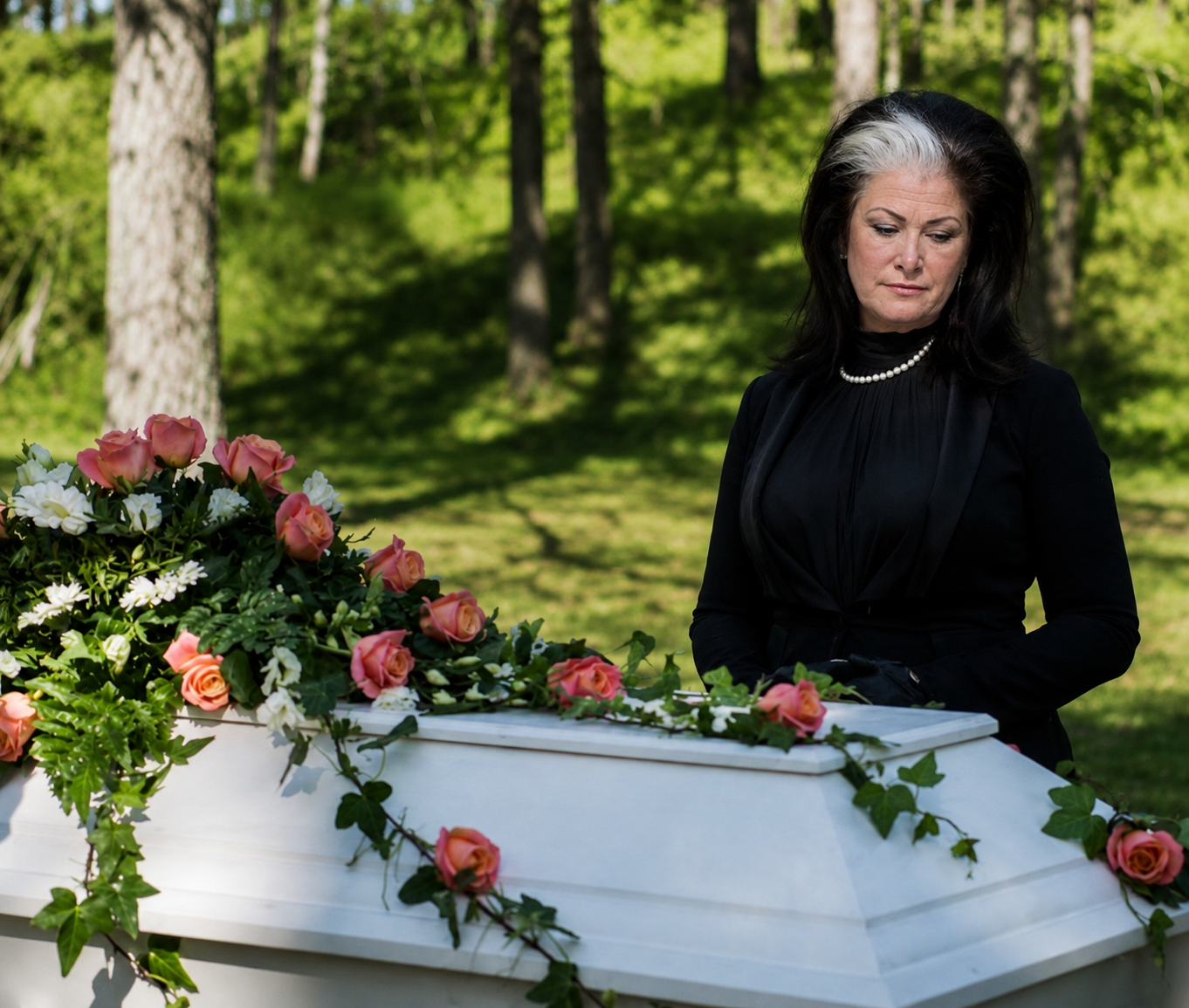 Maria Dolores at a graveside, honouring a life.